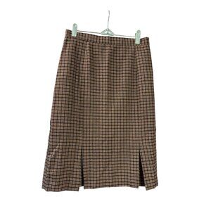 Vintage 90s Worthington Plaid Midi Skirt 12P Petite Pleated Pencil Dark Academia